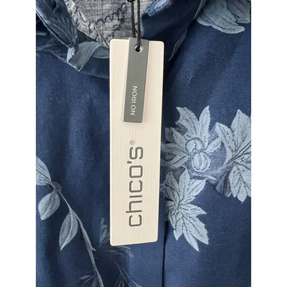 Chico's No Iron Button Front Shirt Autumn Whisps Tunic Size 4 US 20 NWT Blue - Picture 5 of 9